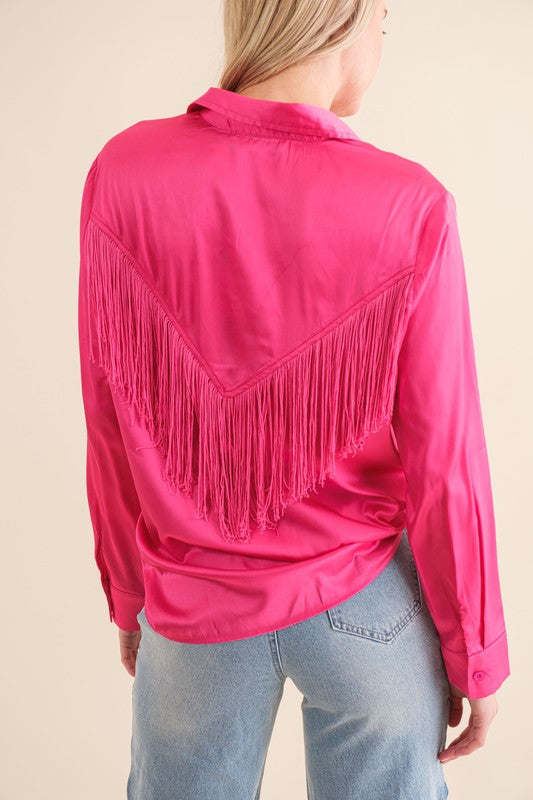 Satin Shirt Blouse with Chevron Fringe