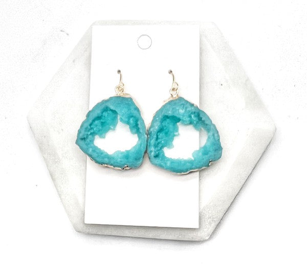 Aqua Agate Slice Resin Statement Earrings