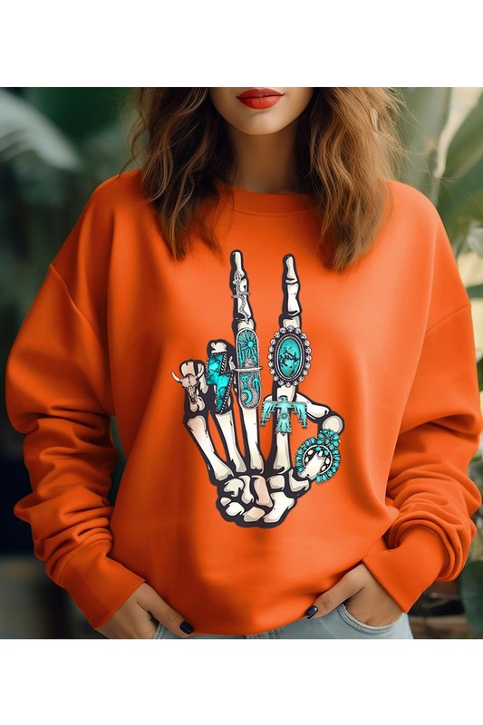 Skeleton Concho Rings Graphic Fleece Sweatshirts