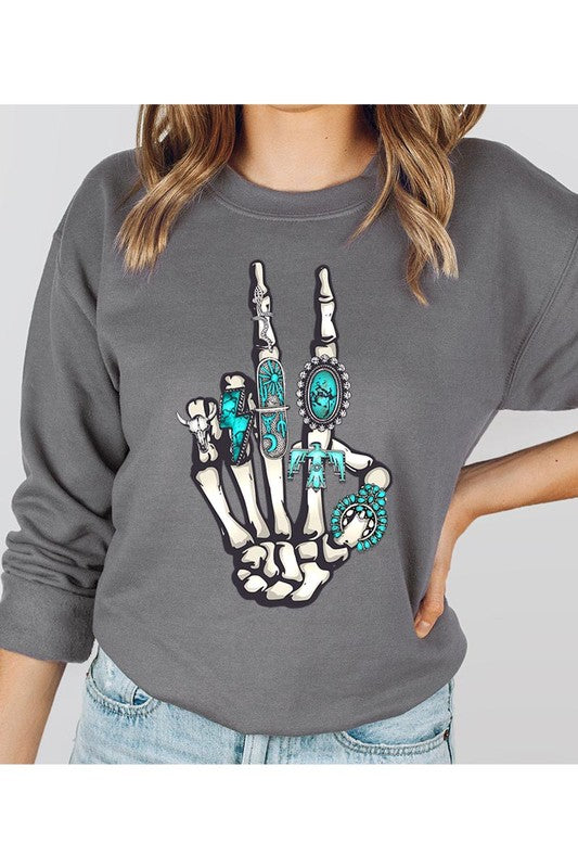 Skeleton Concho Rings Graphic Fleece Sweatshirts