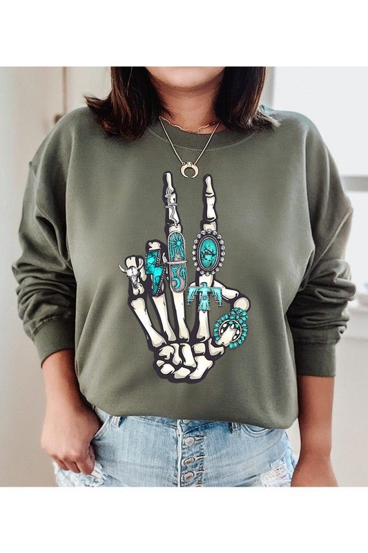 Skeleton Concho Rings Graphic Fleece Sweatshirts