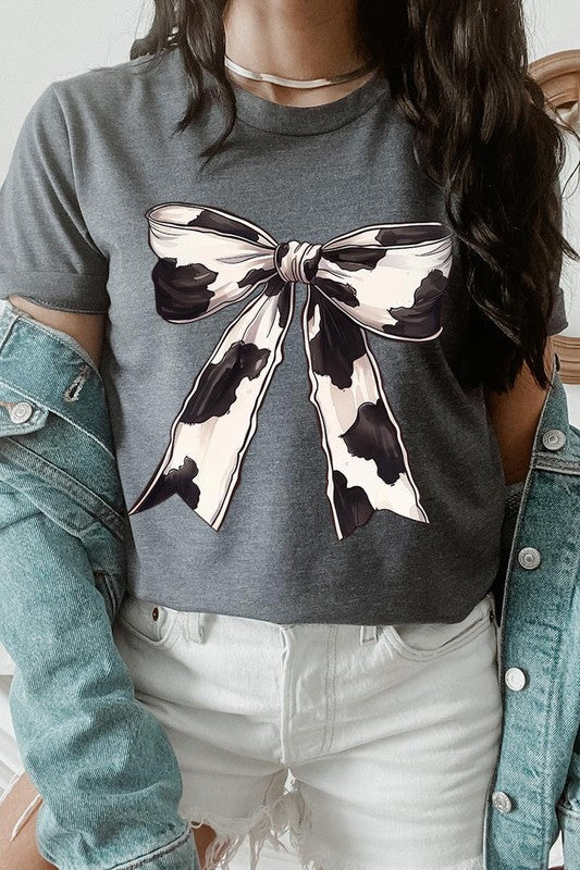 Coquette Cow Print Bow Graphic T Shirts