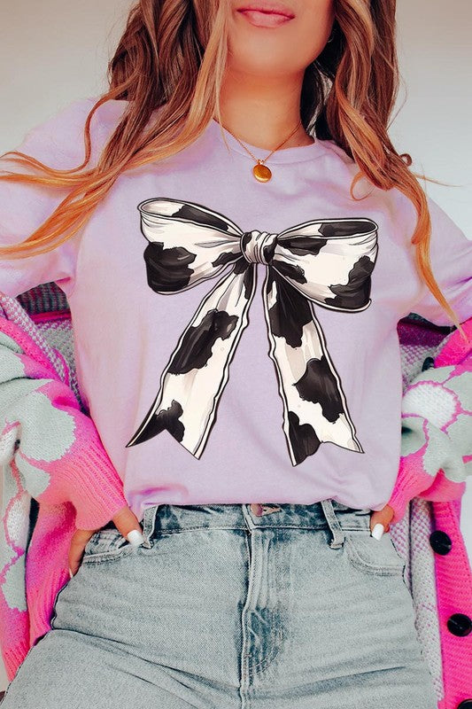 Coquette Cow Print Bow Graphic T Shirts