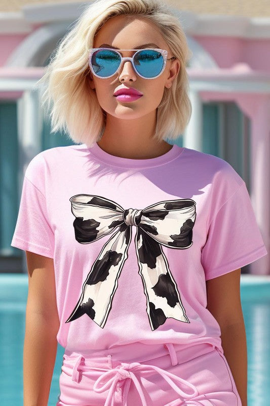 Coquette Cow Print Bow Graphic T Shirts