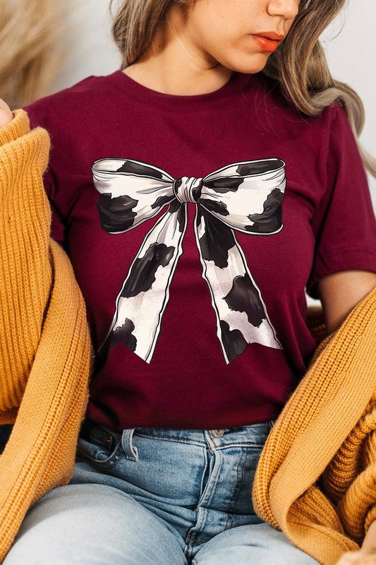 Coquette Cow Print Bow Graphic T Shirts