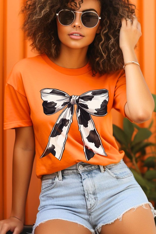 Coquette Cow Print Bow Graphic T Shirts