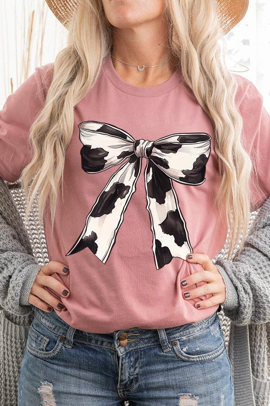 Coquette Cow Print Bow Graphic T Shirts