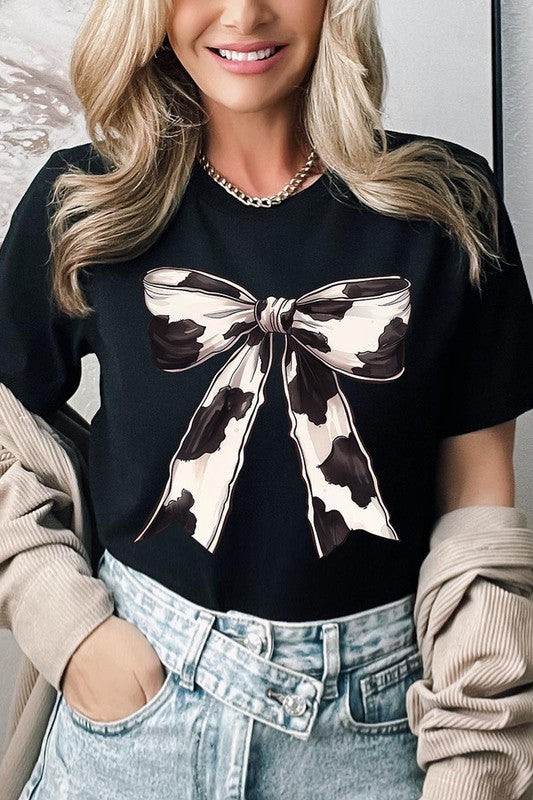 Coquette Cow Print Bow Graphic T Shirts