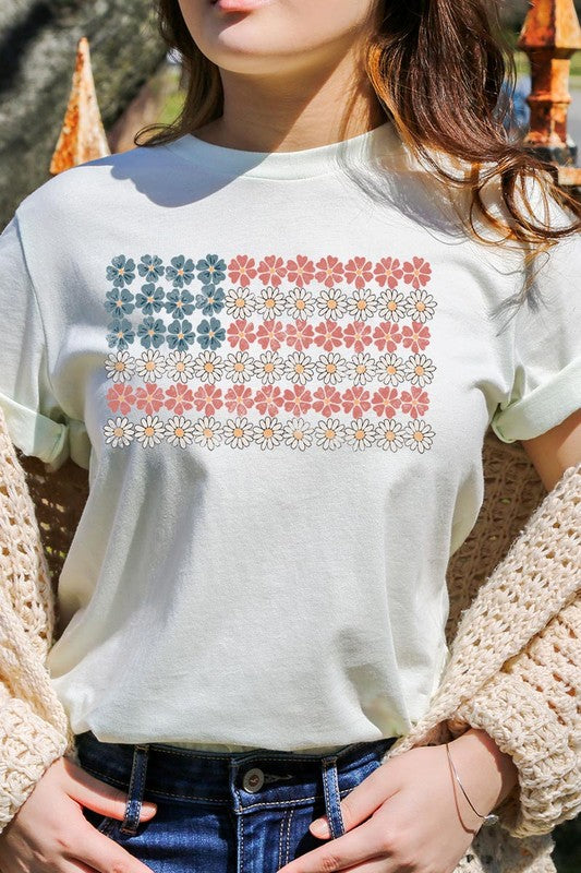 Patriotic Flower Flag Graphic T Shirts