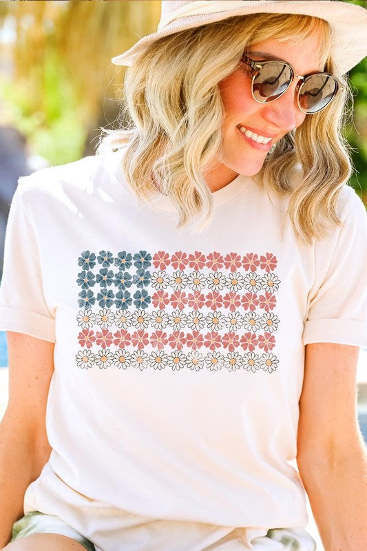 Patriotic Flower Flag Graphic T Shirts