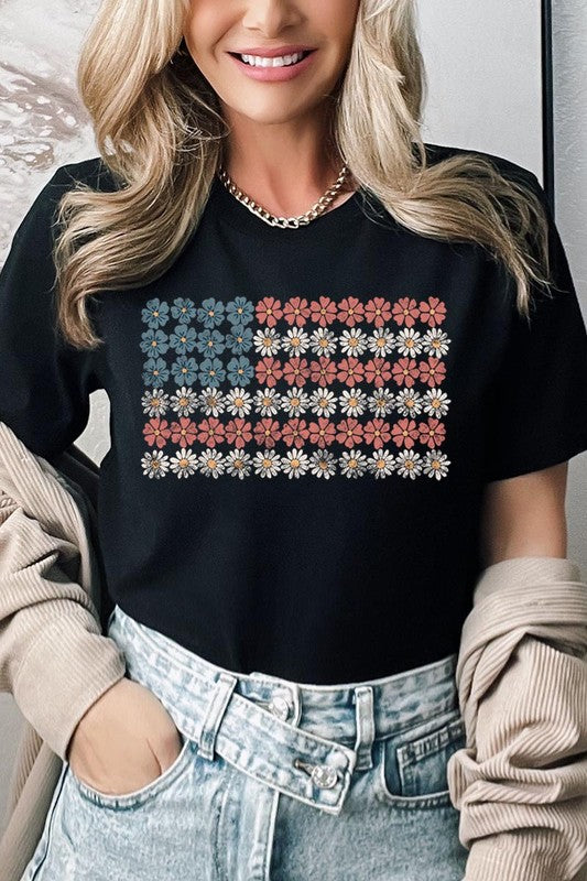 Patriotic Flower Flag Graphic T Shirts