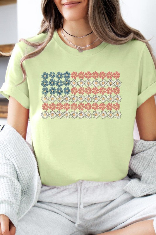 Patriotic Flower Flag Graphic T Shirts