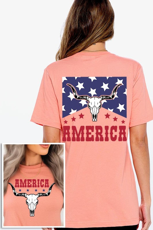 America Bull Skull Graphic T Shirts