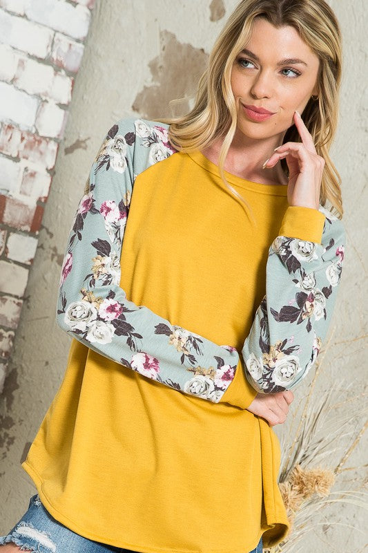 Terry Floral Solid Mixed Blouse