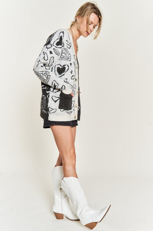 Heart Paisley and Color Block Cardigan