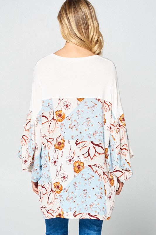 Woven Floral and Solid Blouse