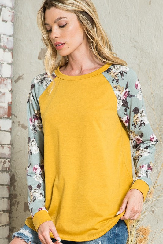 Terry Floral Solid Mixed Blouse