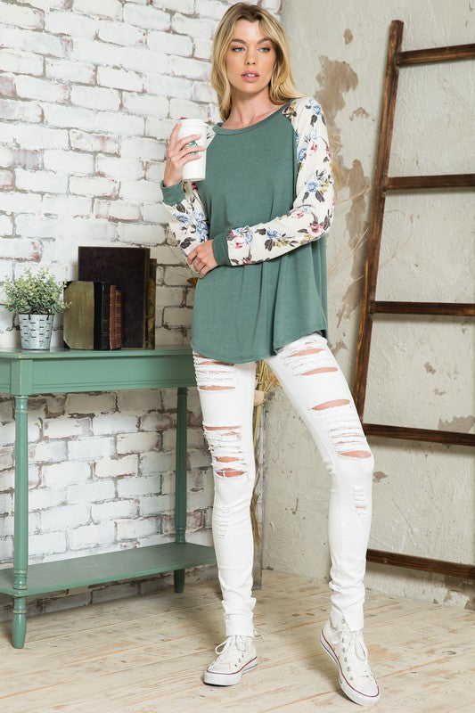 Terry Floral Solid Mixed Blouse