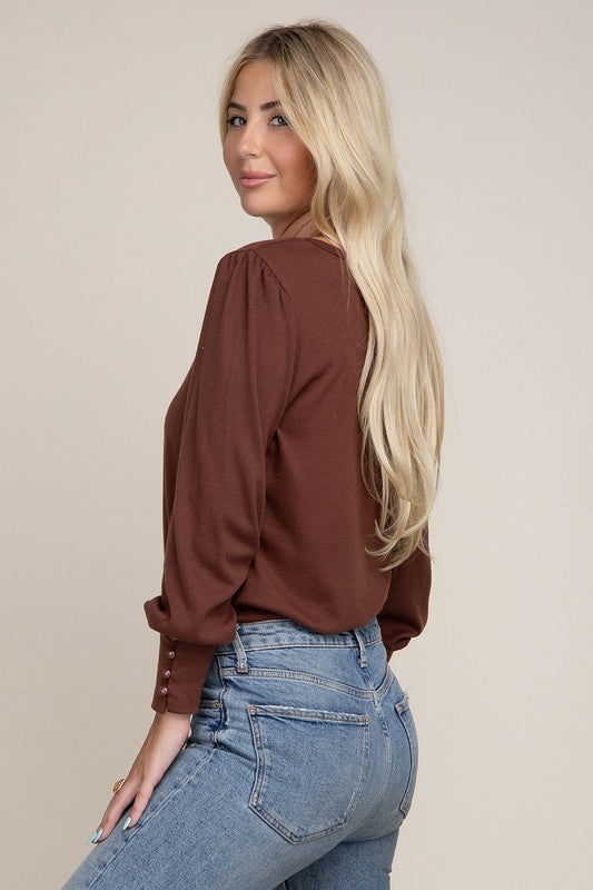 Leg of Mutton Sleeve Knit Top