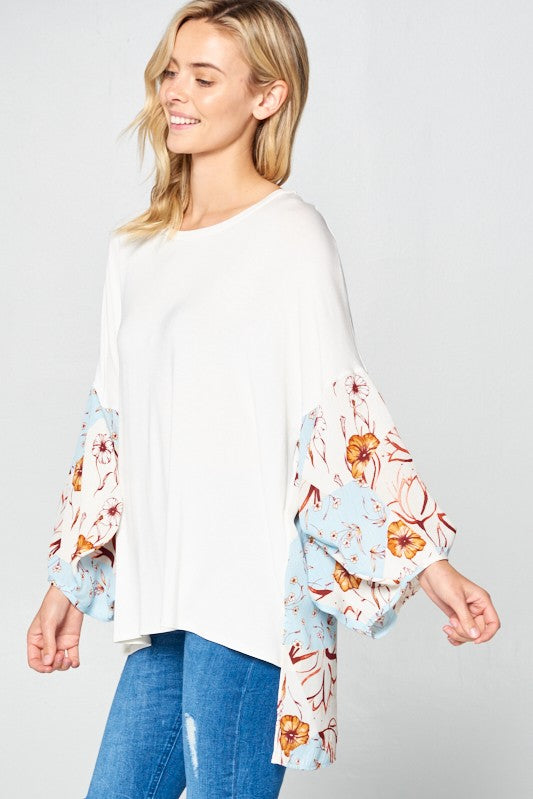 Woven Floral and Solid Blouse