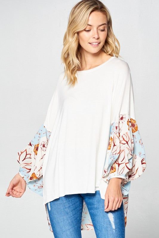 Woven Floral and Solid Blouse