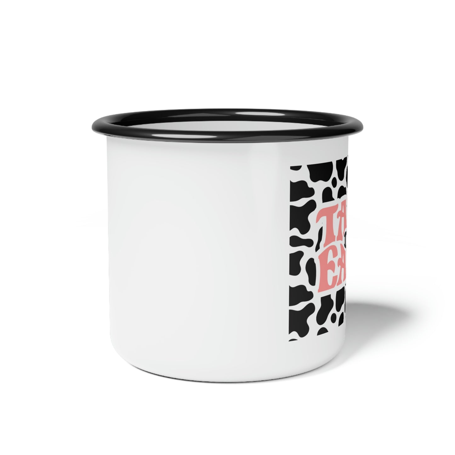 Take It Easy Cow Print Enamel Camping Mug