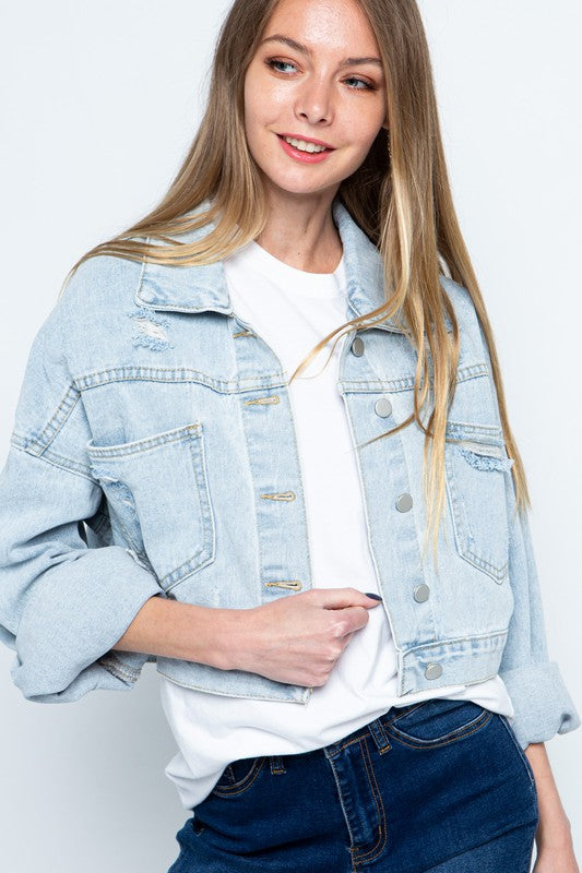 Rhinestone Fringed Denim Jacket