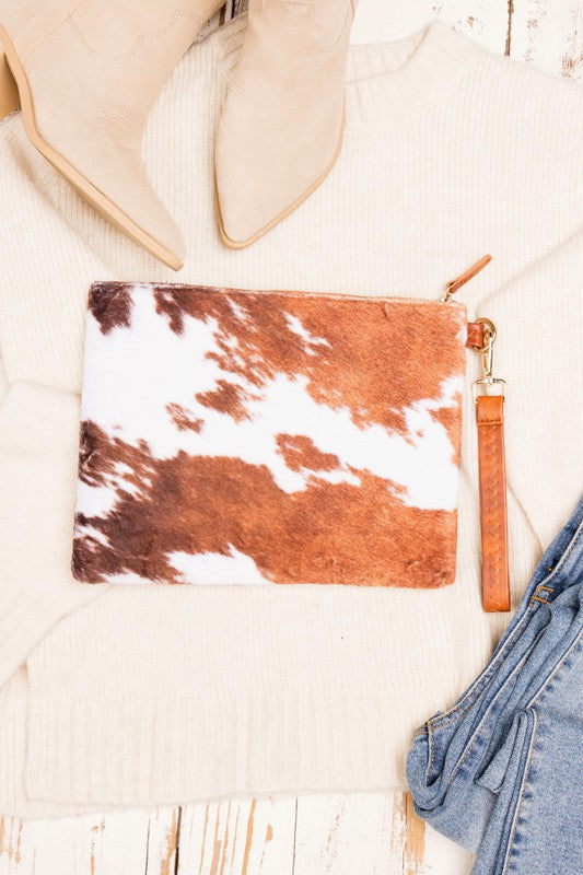 Faux Fur Cow Print Clutch