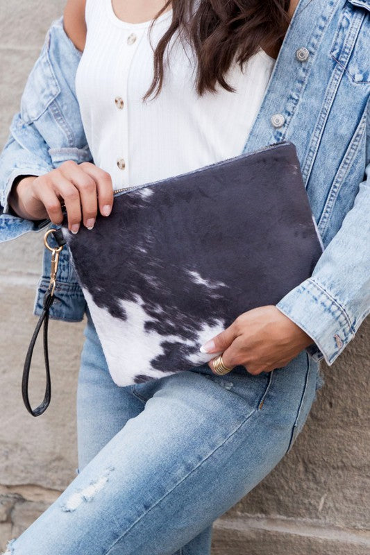 Faux Fur Cow Print Clutch